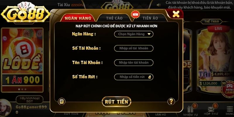 Rút tiền Go88 qua thẻ ngân hàng an toàn